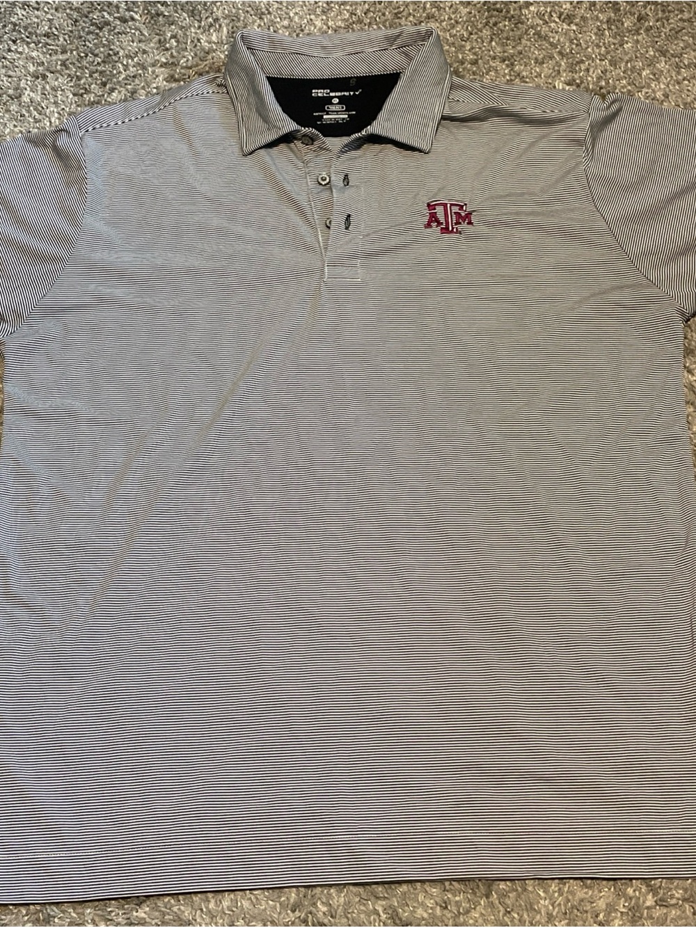 Men's Stripe Polo Shirt - Gray with Maroon A&M Logo